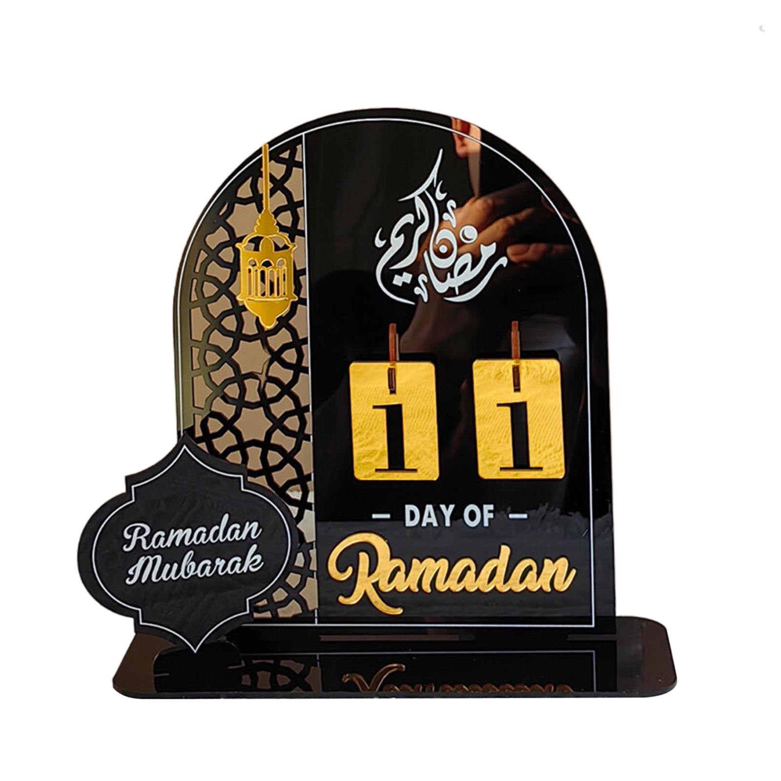 LIJCC Ramadhan Festival Countdown Table Setting,Acrylic Ramadan Countdown Calendar Golden Ramadan Decorations Eid Count Down Desk Calendars Muslim Festival Reminder